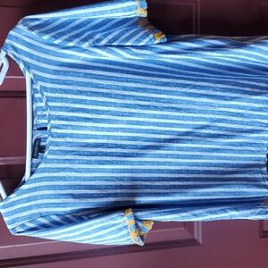 Talbots Blue and White Striped Garment P2p 21 Fringe On Sleeves